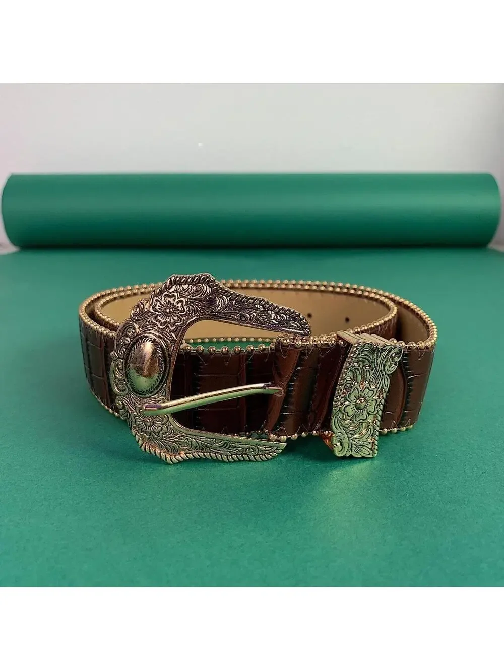 American Western vintage style brown gold boho indie belt. 36 inches length